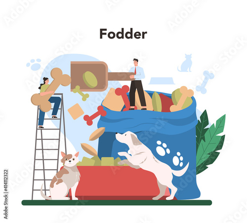 Fodder industry. Food for pet production Dog and cat bowl and food