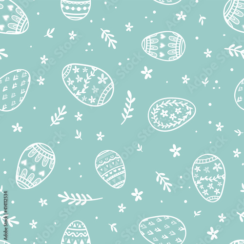 Lovely hand drawn Easter seamless pattern, cute doodle eggs, great for textiles, banners, wallpaper, wrapping - vector design