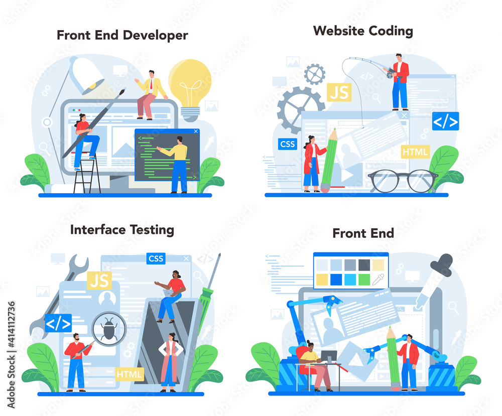 Frontend development concept set. Website interface design improvement.