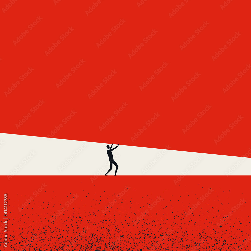 Businessman under pressure vector concept. Symbol of stress, fear, struggle in career or business situation.