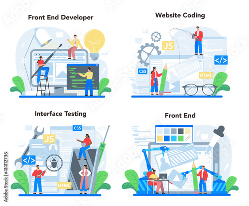 Frontend development concept set. Website interface design improvement.
