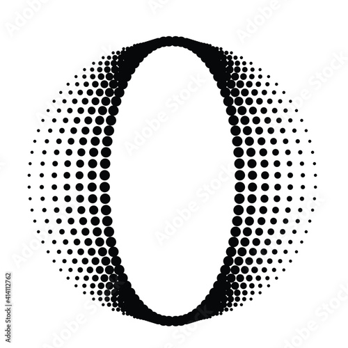 Halftone dots in circle form. Letter o . round logo . vector dotted frame . design element