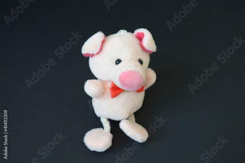 soft toy, pink pig on a black background © Павел Колесников