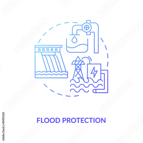 Flood protection concept icon. Case of pumped storage idea thin line illustration. Flood control techniques. Protecting of environment and people. Vector isolated outline RGB color drawing