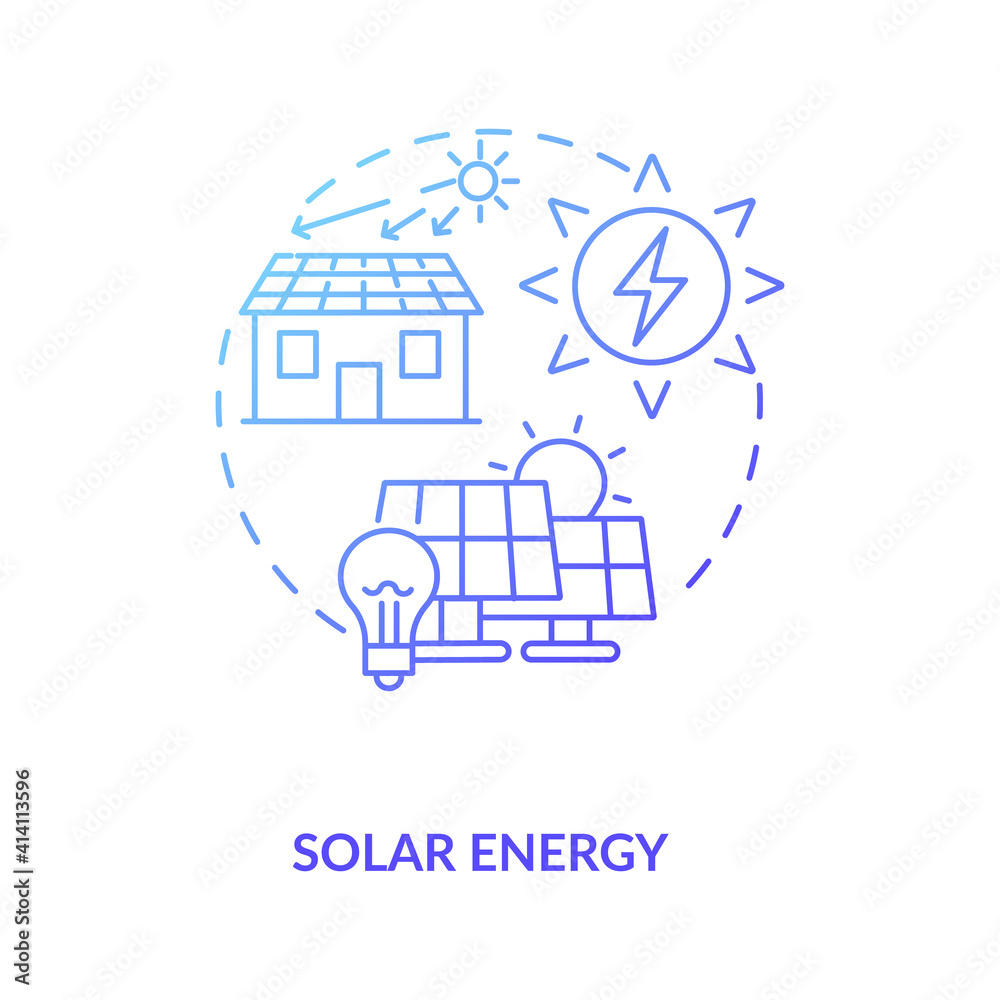 Photovoltaic systems generate electricity concept icon. Energy from sun in radiation and light idea thin line illustration. Control climate and weather. Vector isolated outline RGB color drawing