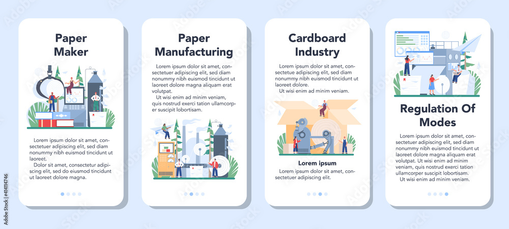 Paper production and wood processing mobile application banner set