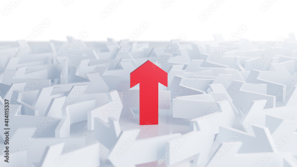 3D illustration of leadership,think outside the box,Leadership,Different way,teamwork and courage concept.Red arrow up with different way and white arrows group on white background 3D illustration of leadership,think outside the box,Leadership,Different way,teamwork and courage concept.Red arrow up with different way and white arrows group on white background
