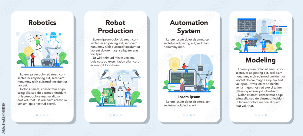 Roboticist mobile application banner set. Robotic engineering and constructing. Roboticist mobile application banner set. Robotic engineering and constructing.