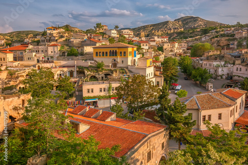 View to turkish village at sunset