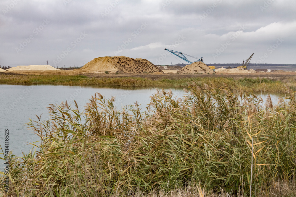 reservoir in the worked out space of a clay quarry. reservoir in the worked out space of a clay quarry.