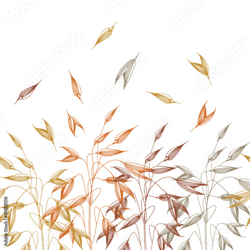 Vector horizontal seamless pattern with spikelets of oats. hand drawn illustration. sketch. Elements in graphic style. Autumn harvest of cereals.