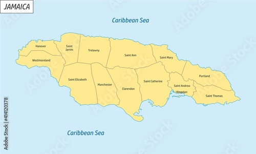 The Jamaica colorful administrative map with labels