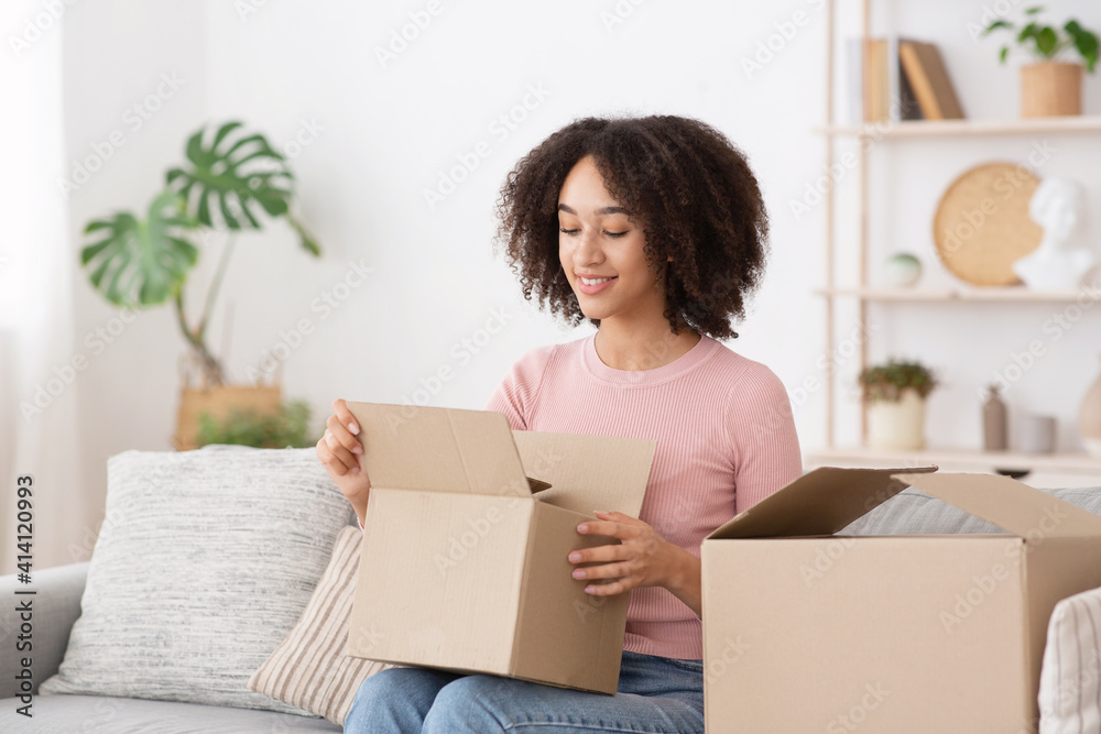 Online shopping, home delivery and satisfied customer Online shopping, home delivery and satisfied customer