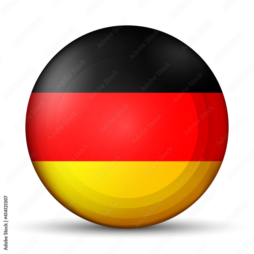 Glass light ball with flag of Germany. Round sphere, template icon. German national symbol. Glossy realistic ball, 3D abstract vector illustration highlighted on a white background. Big bubble. Glass light ball with flag of Germany. Round sphere, template icon. German national symbol. Glossy realistic ball, 3D abstract vector illustration highlighted on a white background. Big bubble.