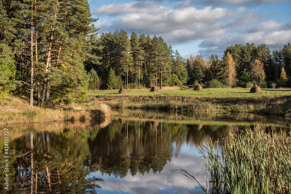 A view of the small country pond, Latvia A view of the small country pond, Latvia