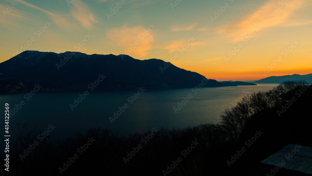Tramonto sul Lago Maggiore fotografato da Novaglio, Oggebbio (VB), Piemonte, Italia.
