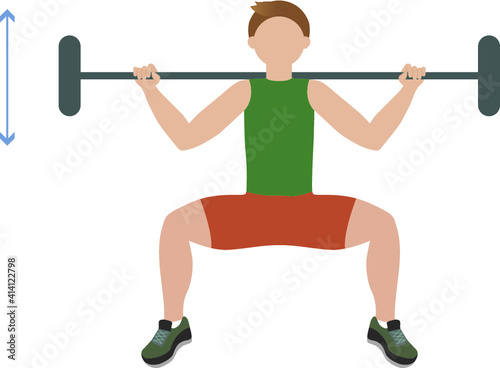 Man doing squats with barbell - illustration