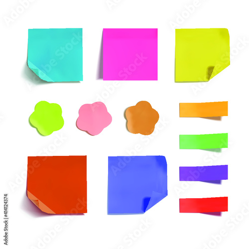Vector Set of Different Colored Memo Stickers Isolated on White Background, Frames Templates, Illustration.
