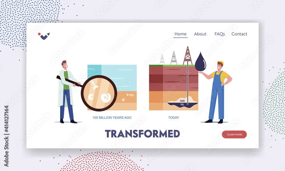 Fossil Resource Exploring Landing Page Template. Scientist and Worker Character Presenting Oil and Gas Natural Formation Fossil Resource Exploring Landing Page Template. Scientist and Worker Character Presenting Oil and Gas Natural Formation
