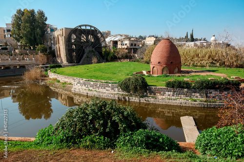 Orontes Square in the city of Hama and the water wheels photo