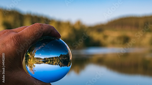 Crystal ball landscape shot at Regen, Bavarian forest, Bavaria, Germany © Martin Erdniss