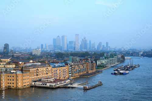 aerial view of the river thames to east side of london - London, England, United Kingdom (UK)