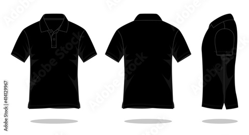 Black short sleeve polo shirt template vector.Front, back and view.