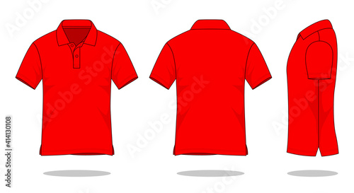 Red short sleeve polo shirt template vector.Front, back and view.