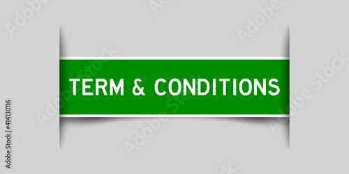 Label sticker green color in word term and conditions that inserted in gray background