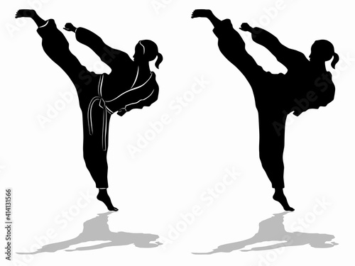 silhouette of a woman martial athletes, vector drawing