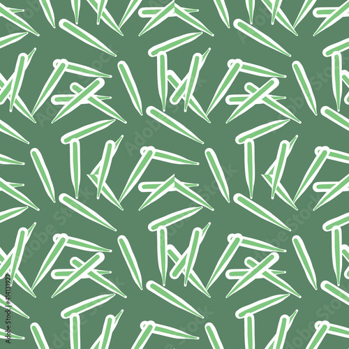 Vector seamless texture background pattern. Hand drawn  green  white colors.