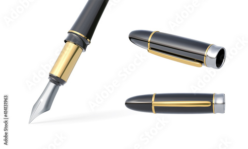 Black ink pen and two caps. Vector illustration
