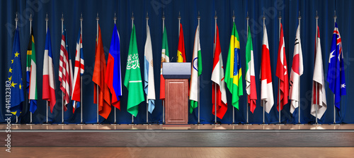 Stands for a conference of g20  on a blue background 3d illustration photo