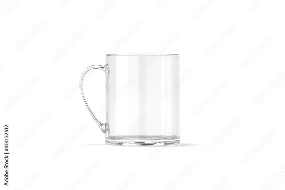 Blank transparent glass 11 oz mug with handle mockup stand, isolated Blank transparent glass 11 oz mug with handle mockup stand, isolated