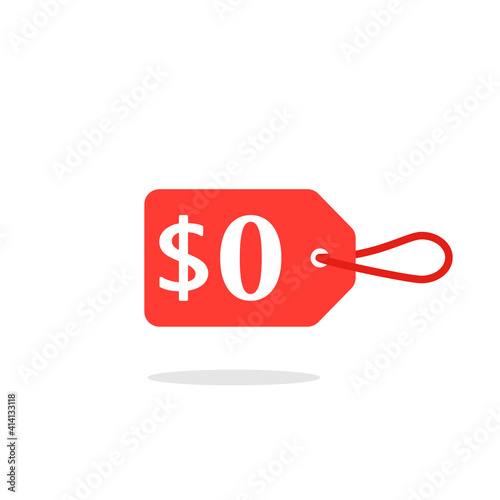 Zero cost red price icon. Clipart image isolated on white background