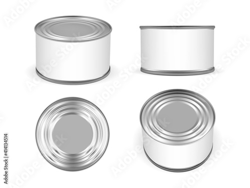 silver metal tin can isolated on white background mock up vector