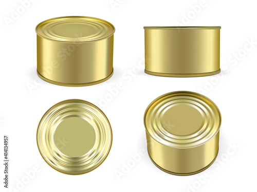 golden metal tin can isolated on white background mock up vector