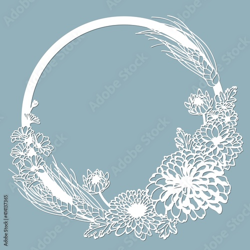 chrysanthemums. template for laser cutting and Plotter. Flowers, leaves for decoration. Vector illustration. Sticker flowers. plotter and screen printing.