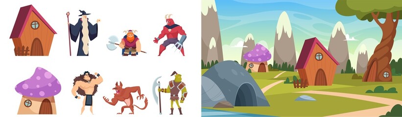 Poster Sprookjeswereld Magische helden in fantasiebos illustratie  © ONYXprj