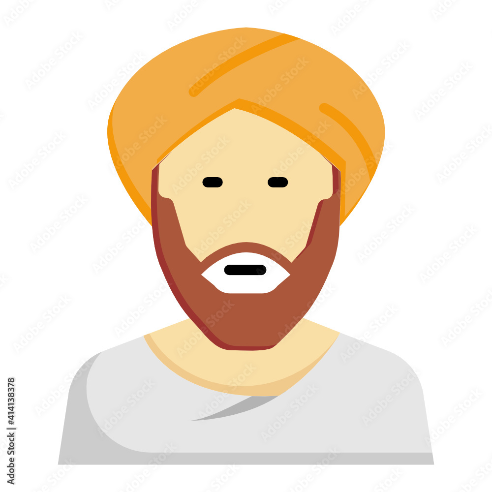 Obraz premium Arabic Beard Man Avatar Concept Vector Color Icon Design, Arab culture and traditions Symbol on white background, Islamic and Muslim practices Sign,