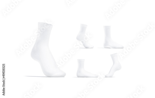 Foto Blank white long sock mockup stand, different views
