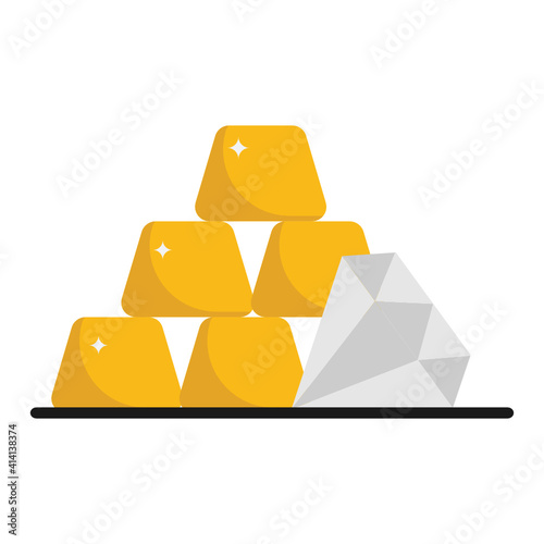 Jewels and Shiny Gold Bars Vector Color  Icon Design, Arab culture and traditions Symbol on white background, Islamic and Muslim practices Sign, Arabs Wealth Concept,