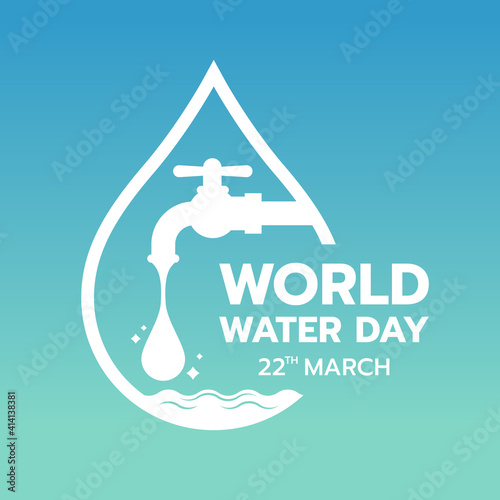 world water day with drop water falling from the tap in border drop water sign on gradient blue green background vector design