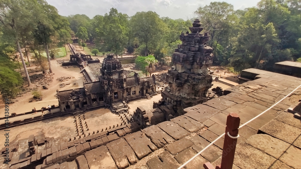 Naklejka premium Old Khmer Temple in Angkor. View from above. Unesco World Heritage Site. Siem Reap Province. Ancient ruins. Cambodia. South-East Asia