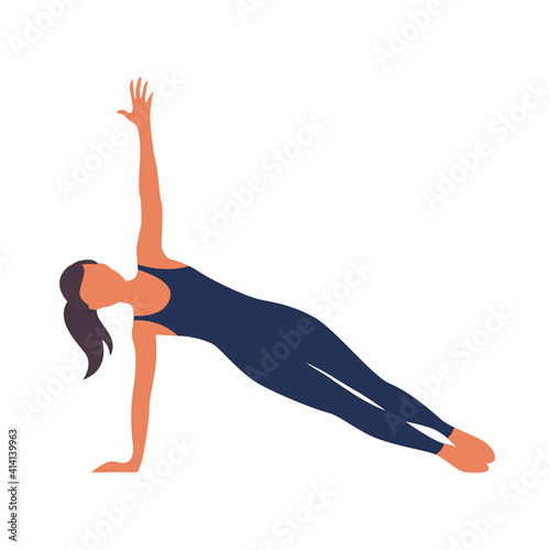 A beautiful girl is engaged in gymnastics. Body workout. Health and beauty concept. Vector isolated flat illustration on a white background