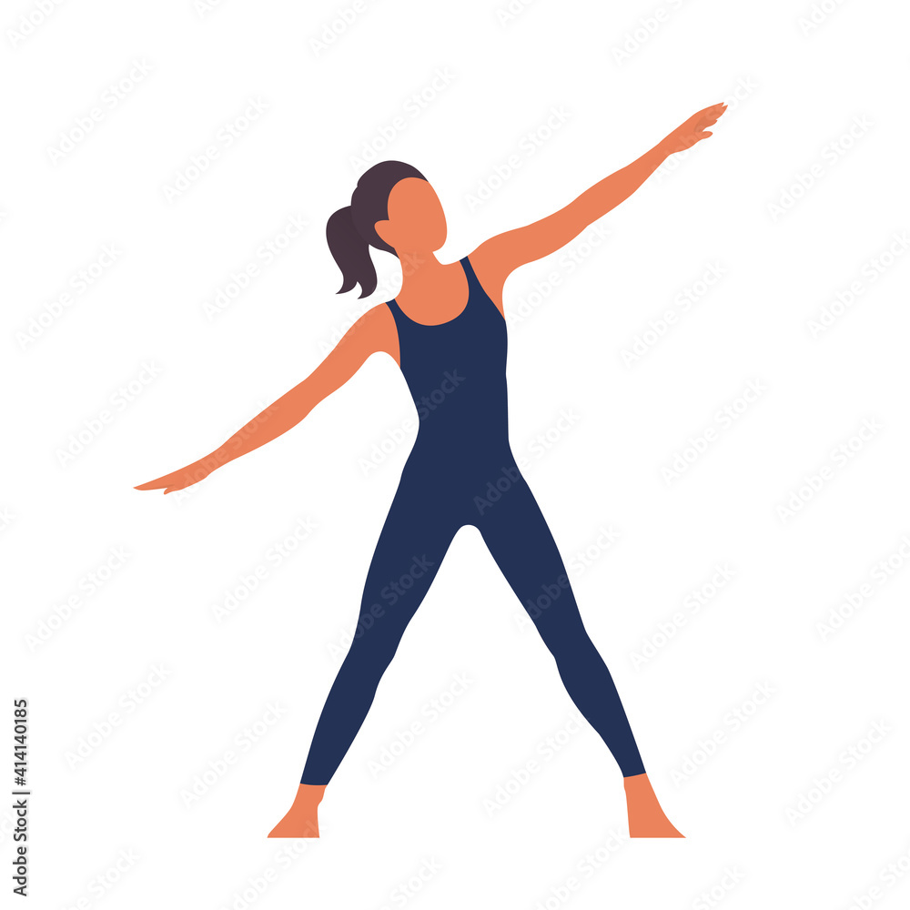A beautiful girl is engaged in gymnastics. Body workout. Health and beauty concept. Vector isolated flat illustration on a white background