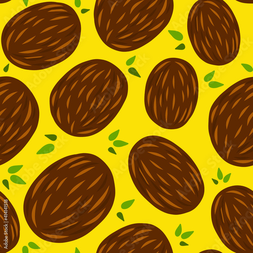 Coconut pattern. Vector seamless texture. Doodle sweet texture.