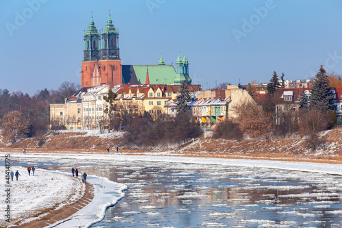 Poznan. Cathedral on Tumskiy Island on a winter day.