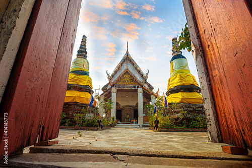 Wat Khok Kham an old chapel building that was once visited by King Rama 4.The gable of the chapel has a wooden engraving.,Samut Sakhon,Thailand photo