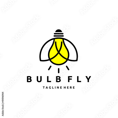 Firefly Insect with Electric Light Bulb Lamp Logo Design